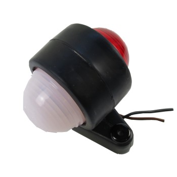 Luce d'ingombro Hella – lente rossa e bianca con alloggiamento in gomma e due fili visibili.