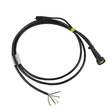 Voor aanzicht van de Aansluitkabel met uitgang-groen – flexibele kabel met groene connector en meerdere gekleurde draden.