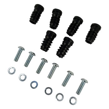 Stema threaded plug for high bows – top view showing six round black plugs with silver screws and washers on a white...