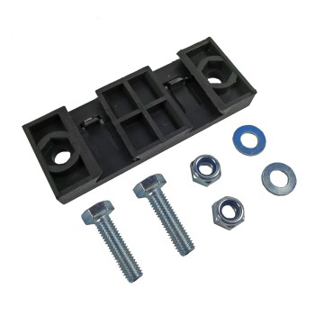 Mounting clip for Aspöck Earpoint 3 and 4 – top view showing black plastic with silver bolts and nuts included.