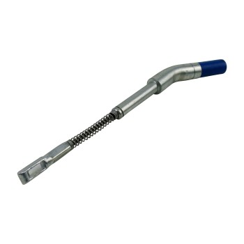 Adaptateur de câble Knott – hydraulique coudé en acier inoxydable avec poignée bleue et design angulaire.