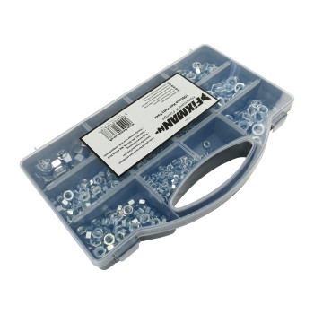Assortimento di dadi esagonali – 1000 pezzi in varie dimensioni – scatola di plastica con coperchio trasparente.
