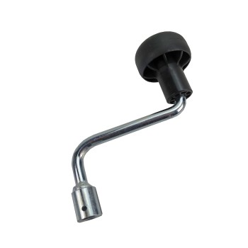 Spare crank handle for jockey wheel Ø 12mm – side view showing black rubber handle and curved arm with 12mm socket.