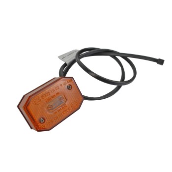 Aspöck Flexipoint 1 – Draufsicht der gelben Seitenmarkierungsleuchte mit 0,8m DC Kabel und rechteckiger Form