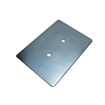 Counter plate for lashing trough – top view showing flat silver surface and two inline mounting holes.