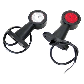 2er Set LED Umrissleuchte – Frontansicht mit rotem und weißem Licht in runder Form, Gesamtlänge ca. 130mm.