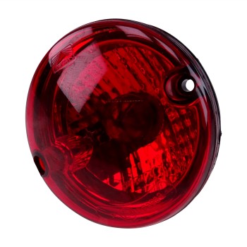 Aspöck Roundpoint lampa – röd broms/slutlampa med rund form och en monteringshål på vit bakgrund.