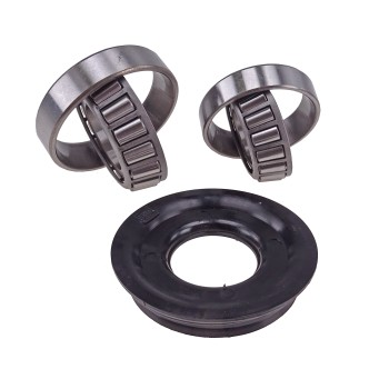 Hjullagersättningen passar f Knott – svart och silver med tätningsring, centrerad på vit bakgrund.