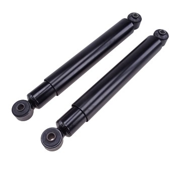 Set of 2 wheel shock absorbers – front view showing extra long black design, length 580mm for car trailers.