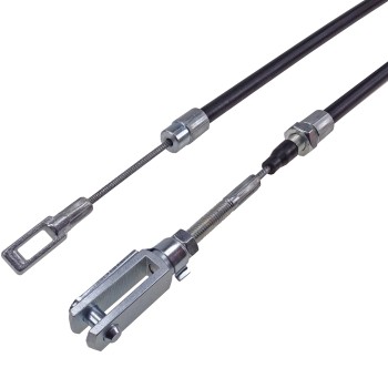 Bowden cable brake cable – front view showing black cable housing and silver metal end fittings.