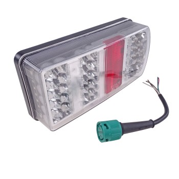 LED-baglygte 5 funktioner – højre side med 43 LED, rød og hvid farve, set forfra.