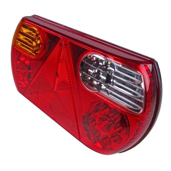 LED achterlicht 6 functies – links, 296x142mm – met rode en oranje LED's op een witte achtergrond.