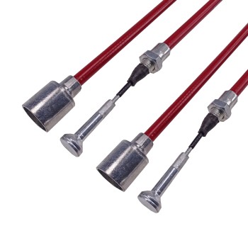 Bowdenzug Bremsseil – Frontansicht mit rotem Kabel und silbernen Metall-Endbeschlägen