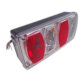 Rear light 6 functions – front view showing red light, clear glass optics, and right side mounting.