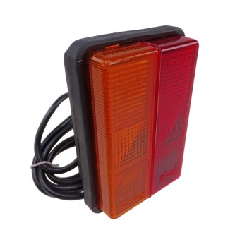 IFOR Williams 2-chamber light – front view showcasing red and orange colors with a rectangular shape and wiring harness.