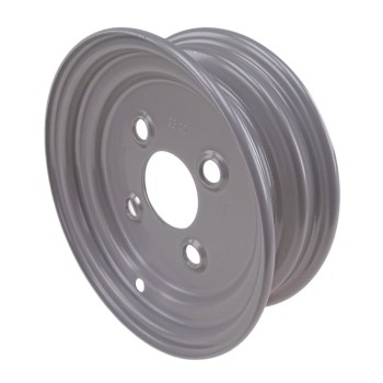 Zijaanzicht van een grijze Velg 2.50 x 8 – met een middengat van 60 mm en een boutcirkel van 4x100.