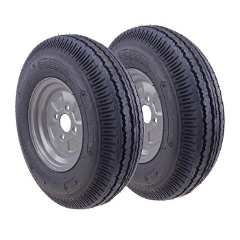 Edestä – musta ja hopea rengas 5.20-10, 4 pulttireikää, Deli Tire ja STARCO.