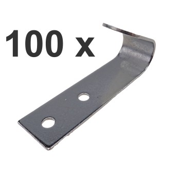 Two-hole metal tarpaulin hooks – side view showing galvanized silver finish and bent design with 5mm mounting holes.