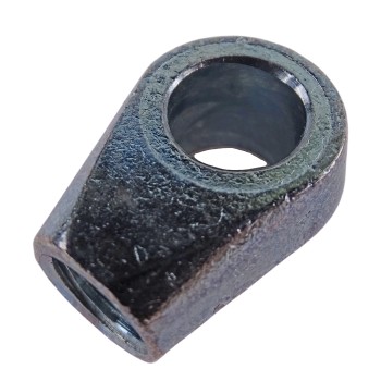Oog voor gasdrukdemper – 8,1mm gat en M10 schroefdraad – ronde vorm in zilver met een ruwe afwerking.