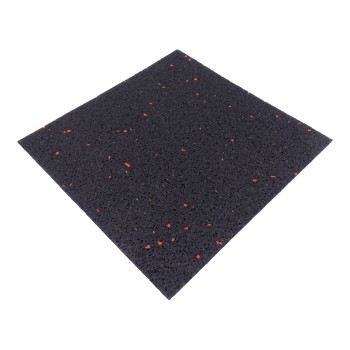 Antirutschpad – Draufsicht auf das schwarze Gummigranulat mit rotem Rand, 200 x 200 x 3 mm.