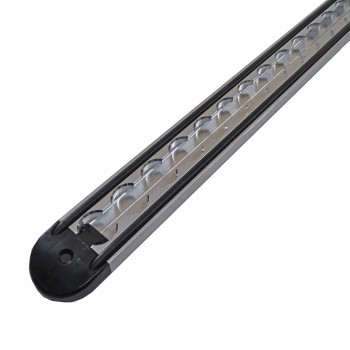 2m airline anchor rail – angled view showing silver aluminium with black rubber end caps and multiple mounting holes.