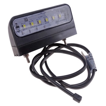 Aspöck Regpoint II LED nummerpladelys – sort med klart lys og 0,8 m kabel, monteringshuller 72 mm fra hinanden.