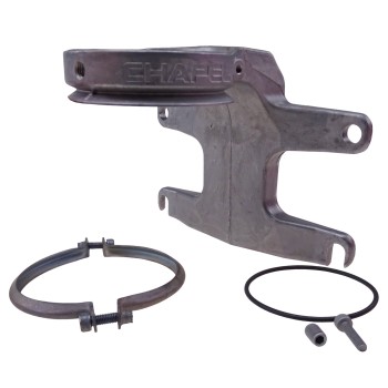 Bracket/adapter for Chapel plastic tank – front view showing gray and black colors with mounting holes.