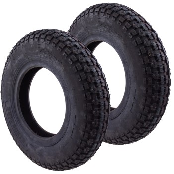 Framvy av Däck 3.50-8V-9128 KINGS TIRE – svart, slanglöst däck för släpvagnar med lastindex 46.