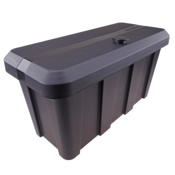 Blackit Lite drawbar box – angled view showing rectangular shape, lid with latch, and vertical ribbing.