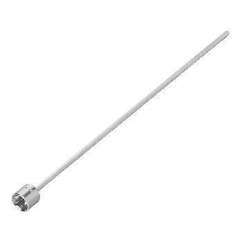Prolunga adattatore 440 mm – 19 mm per martinetto caravan in argento, vista laterale su sfondo bianco.