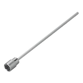 Vista frontale – prolunga adattatore 340 mm con attacco 19 mm per piedino stabilizzatore rimorchio, colore argento e grigio.