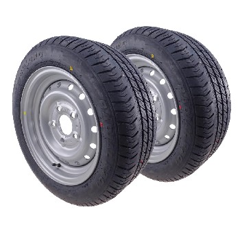 Vue de face – roue complète Journey 195/50 R13C avec jante 6Jx13 et fixation 5x112, couleur noire et argentée.