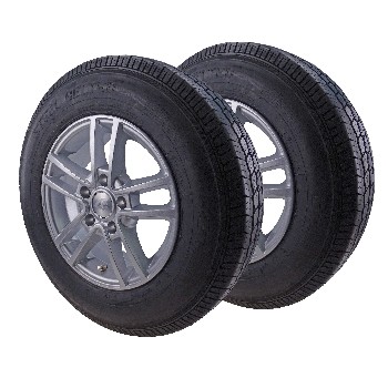 Edestä – 175 R14C rengas alumiinivanteella 5.5Jx14, PCD 5x112, musta ja hopea.