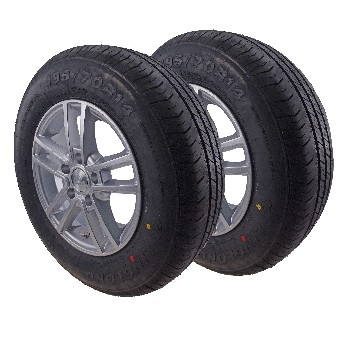 2-piece 195/70 R14 wheel set – front view showing black tire and silver alloy rim with 5x112 bolt pattern.