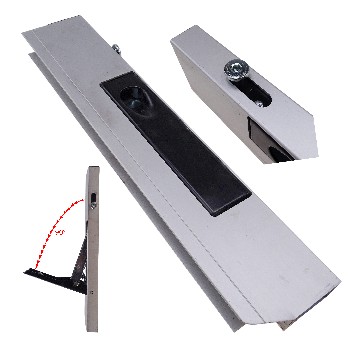 Side door lock 350mm right – front view showing black handle and silver mushroom cam locking mechanism.
