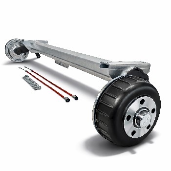 Alko Anhängerachse gebremst B1800-9 – Seitenansicht mit silbernem, verzinktem Achskörper und 5x112mm Radanschluss.