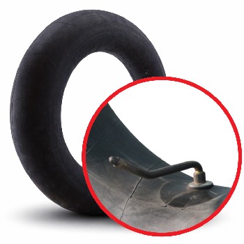 Tube 12.00-24 – front view showing a thick black rubber wall and valve stem in a circular shape.