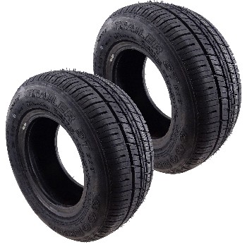 Frontvy av 2-pack släpvagnsdäck 195/55 R10C ST290 M+S TL – svarta däck med M+S märkning för personbilsanhängare.