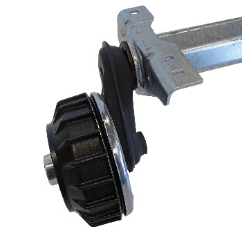 Detaljevisning af Alko Compact bremset 1500 kg B1600-3 – bremseanordning med bremsetromle og gummibellows.