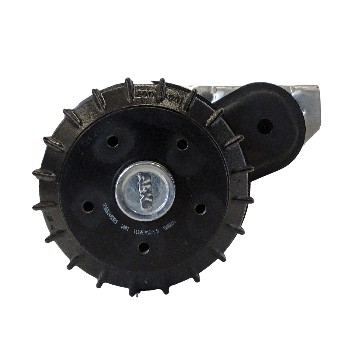 Alko-perävaunuakseli Compact – jarrutettu 1500 kg, 5x112 kiinnitys, etuosa musta ja hopea.