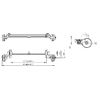 Alko Anhängerachse Compact – Frontansicht mit schwarzem Achsprofil und 5x112 Lochmuster für 1350kg Traglast.