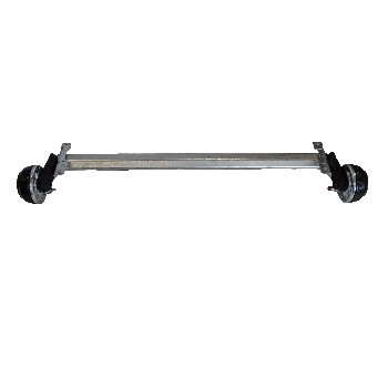 Alko trailer axle Compact – side view showing galvanized finish, braked axle, and 5x112 bolt pattern.