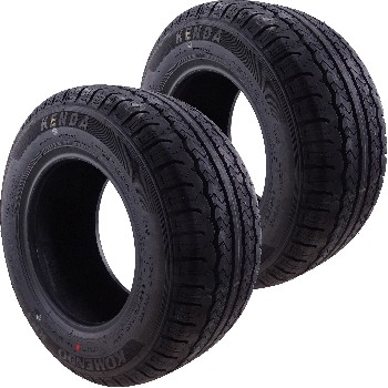 Vista frontale di un pneumatico Kenda 225/55 R12C – presenta un battistrada M+S su sfondo bianco.