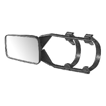 Zijaanzicht van de Caravanspiegel Basic – zwarte behuizing met vlakglas en universele montageclips.