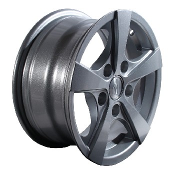 13 inch alloy wheel – side view showing silver finish and 5 bolt holes for trailer use