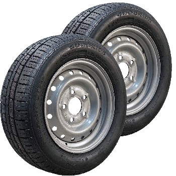 Vue de face – roue complète Goodride 195/50 R13C avec jante acier 6Jx13 et 5 trous de fixation.