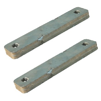 Adapterplatten KA15 – Draufsicht mit zwei Löchern, 166 mm lang und 15 mm hoch, in grauem, verzinktem Stahl.