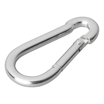 Mousqueton en métal 6 x 60 mm – forme ovale, couleur argentée, avec une gâchette à ressort sur fond blanc.