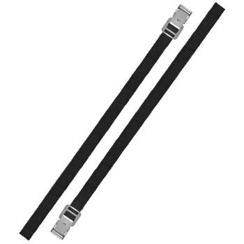 Voor aanzicht van een zwarte spanband met metalen gesp – 100 cm lang, ideaal voor het vastzetten van fietsen.