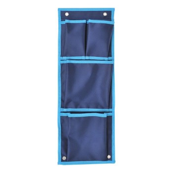 Hængende opbevaring 4 rum 20x57cm – blå farve med metal hængeløjper og praktisk design til campingvogn og telt.